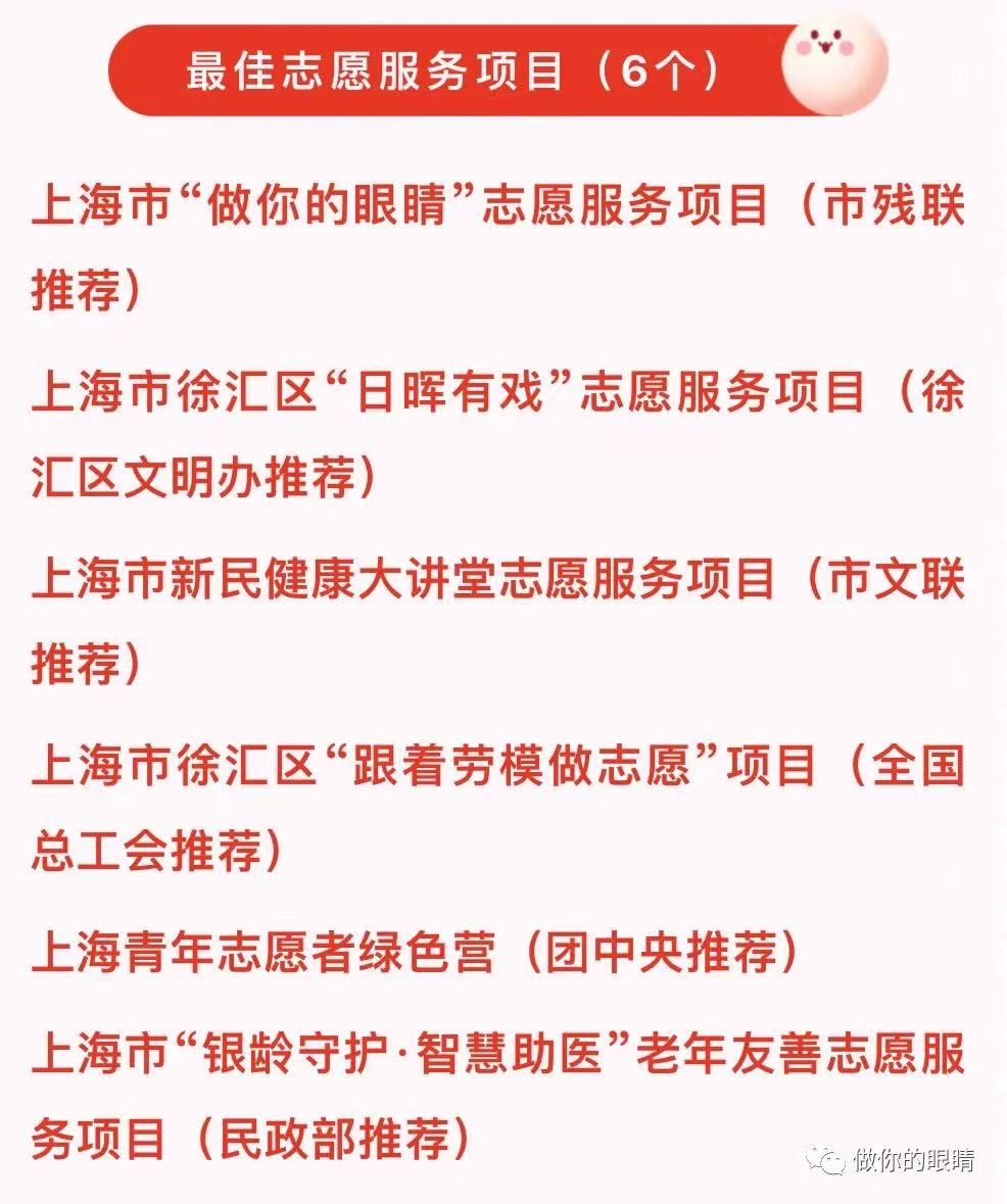 上海发布《最佳志愿服务项目》名单 Shanghai Municipal Government Official Account: List of "Best Volunteer Programs"